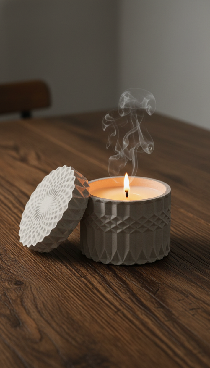 Recipiente mediano redondo con textura geométrica con tapa