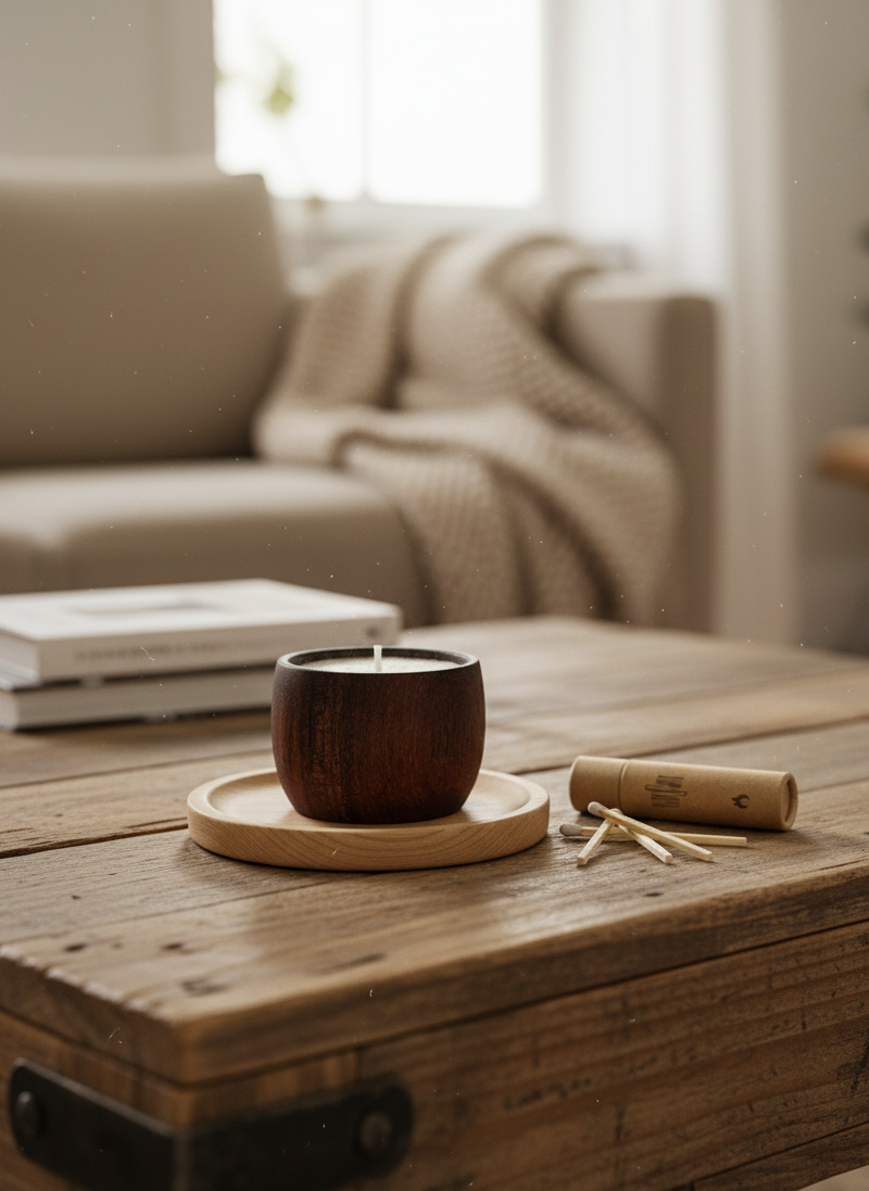 Recipiente pequeño en madera redondo