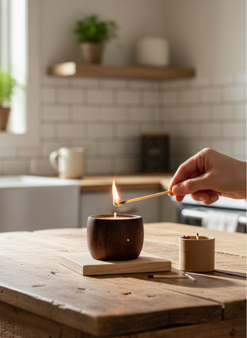 Recipiente pequeño en madera redondo