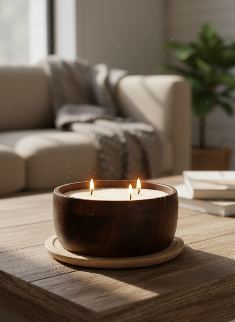 Recipiente mediano en madera redondo