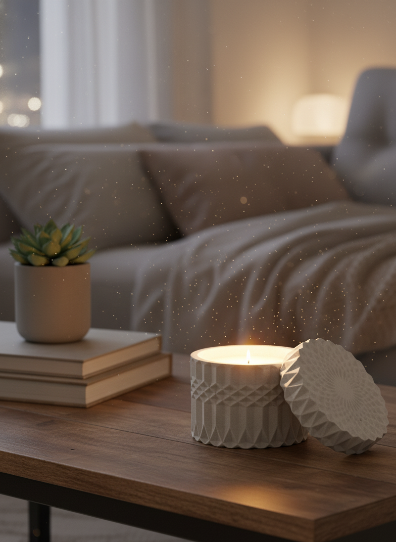 Recipiente mediano redondo con textura geométrica con tapa