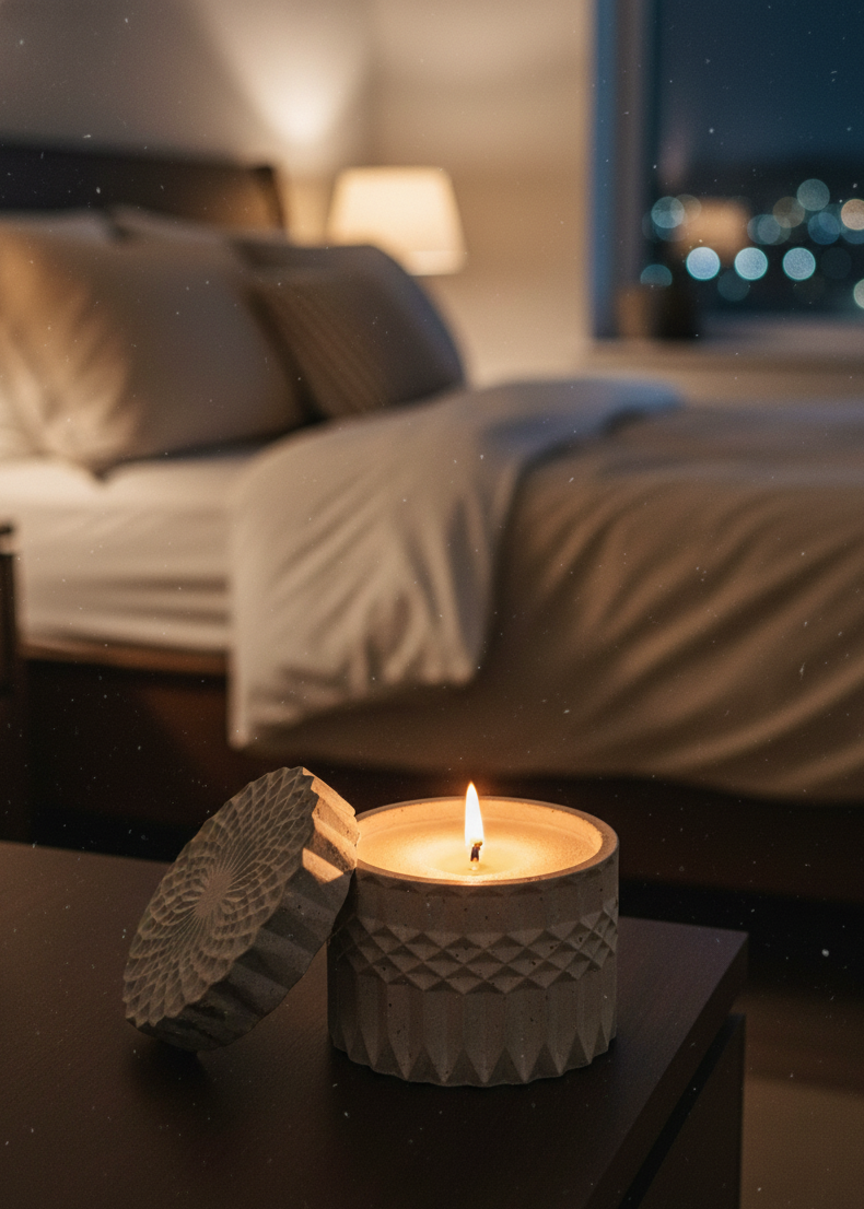 Recipiente mediano redondo con textura geométrica con tapa