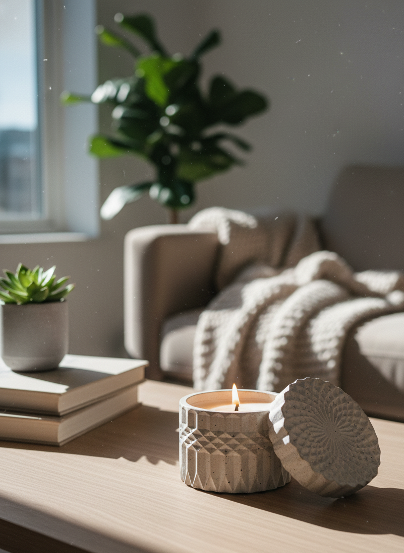 Recipiente mediano redondo con textura geométrica con tapa