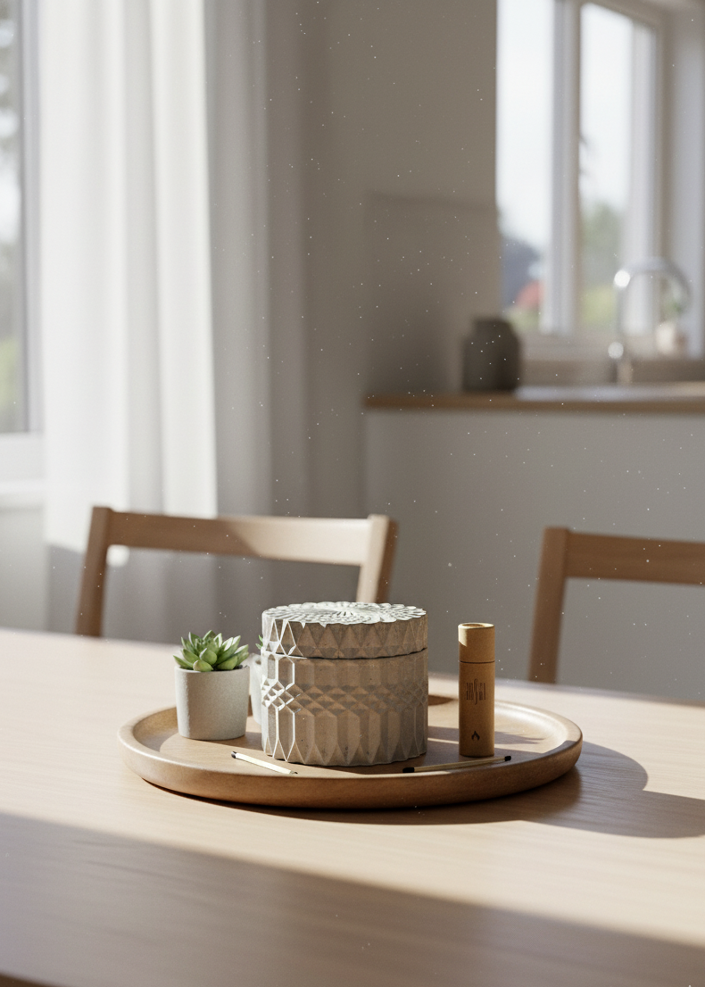 Recipiente mediano redondo con textura geométrica con tapa