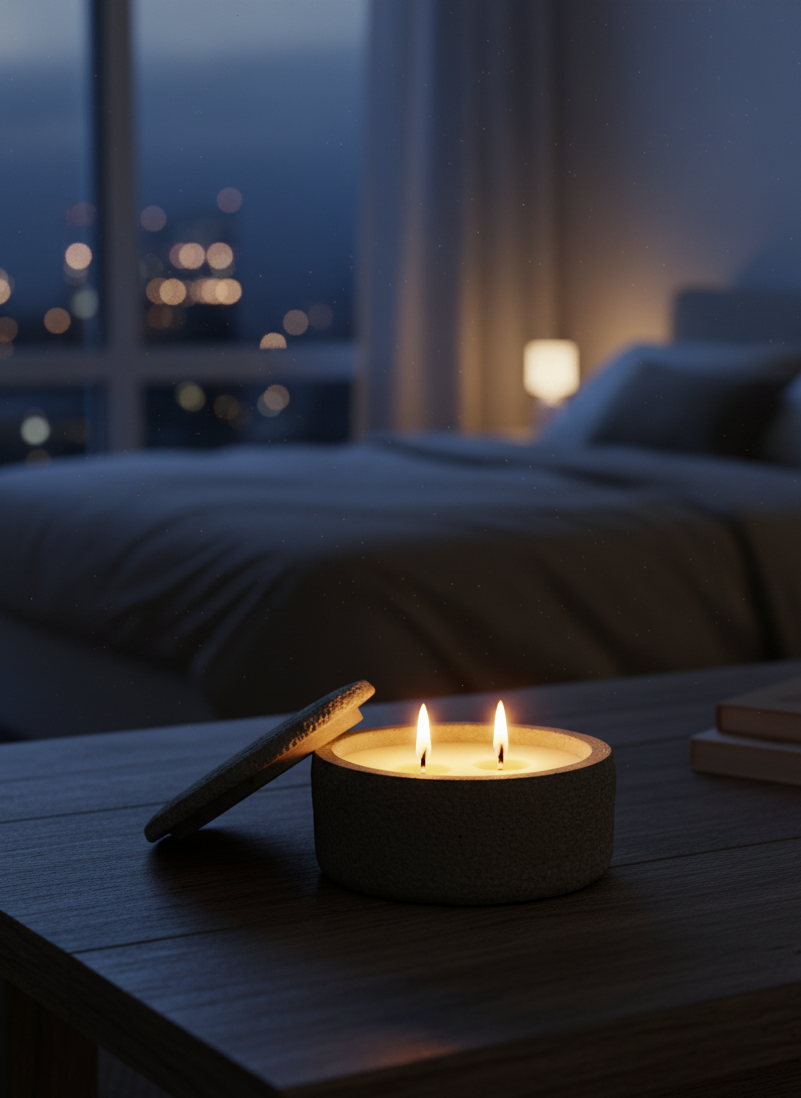 Recipiente mediano redondo con textura y tapa