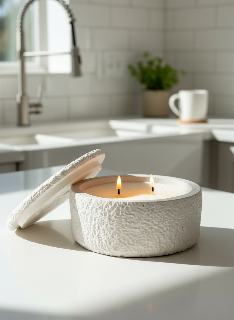 Recipiente mediano redondo con textura y tapa