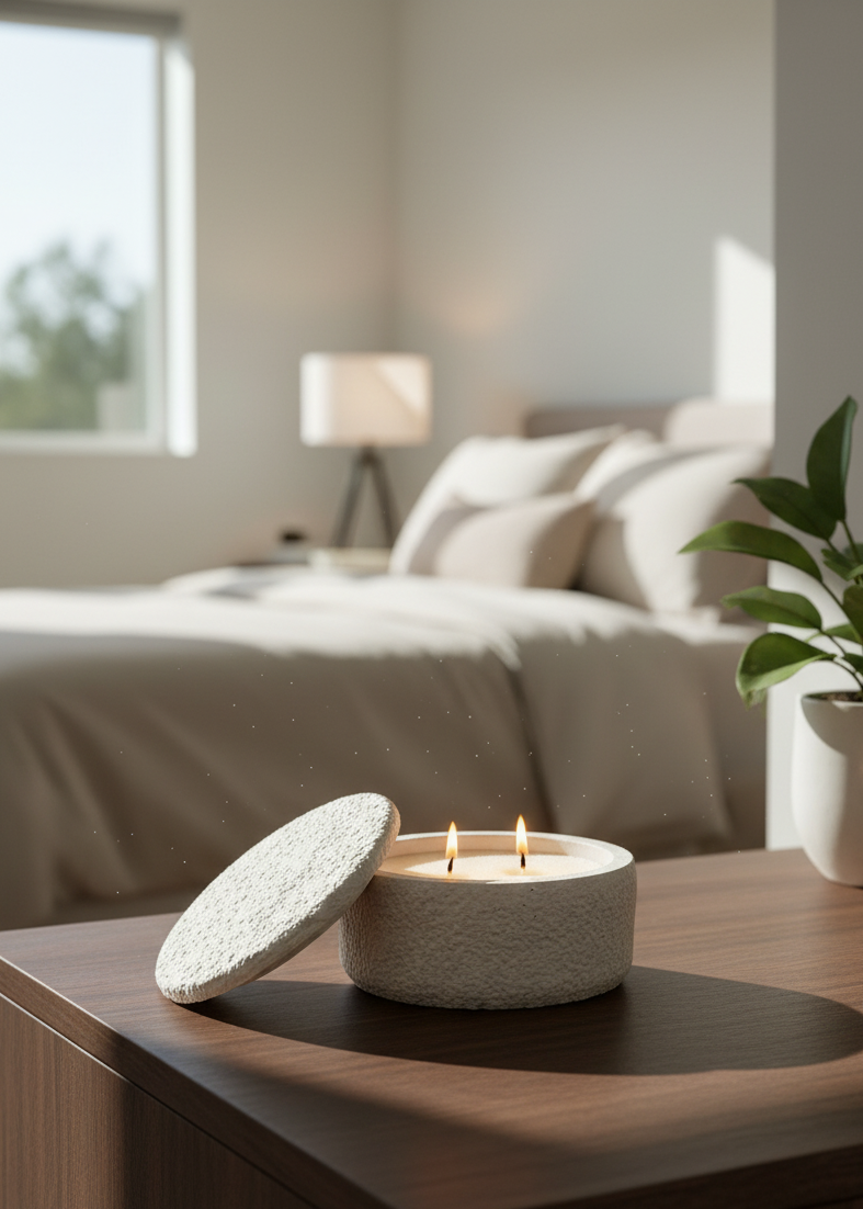 Recipiente mediano redondo con textura y tapa