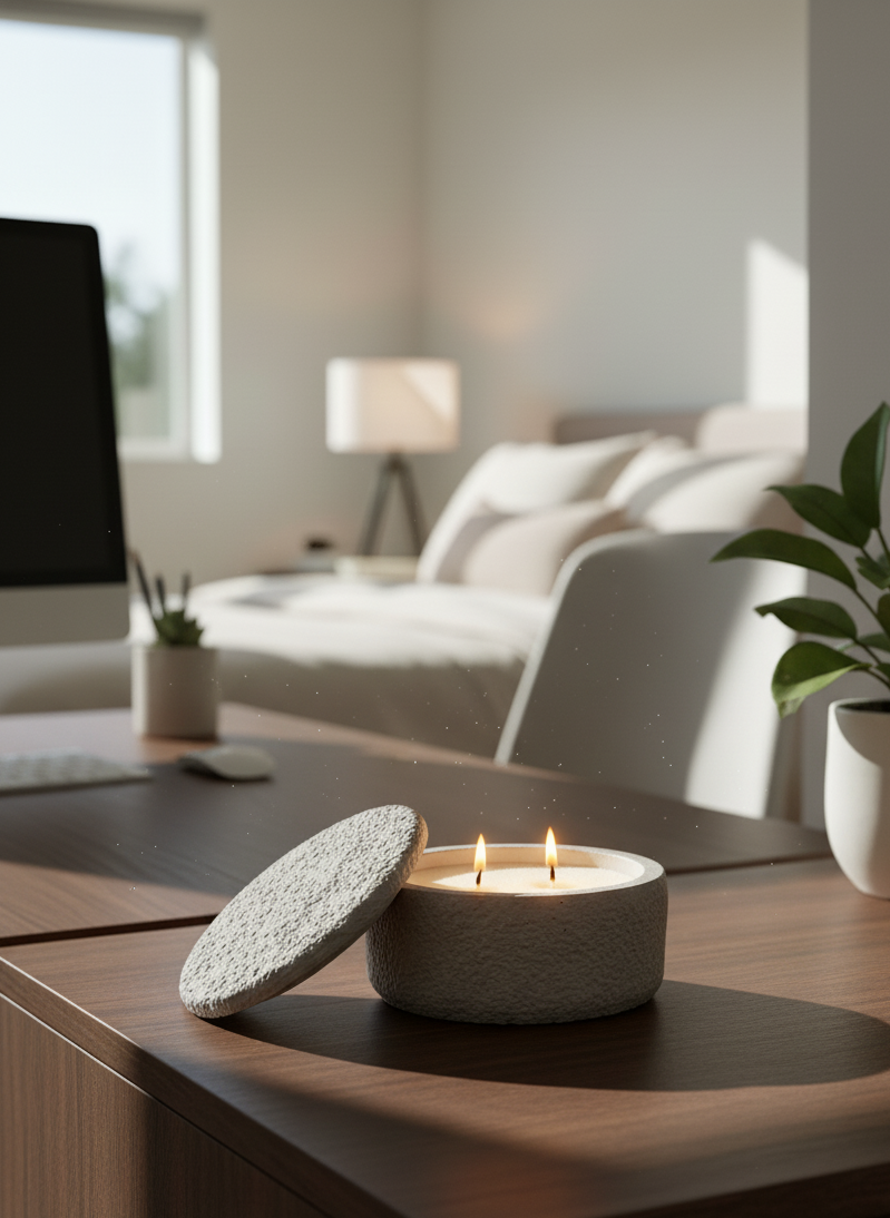 Recipiente mediano redondo con textura y tapa