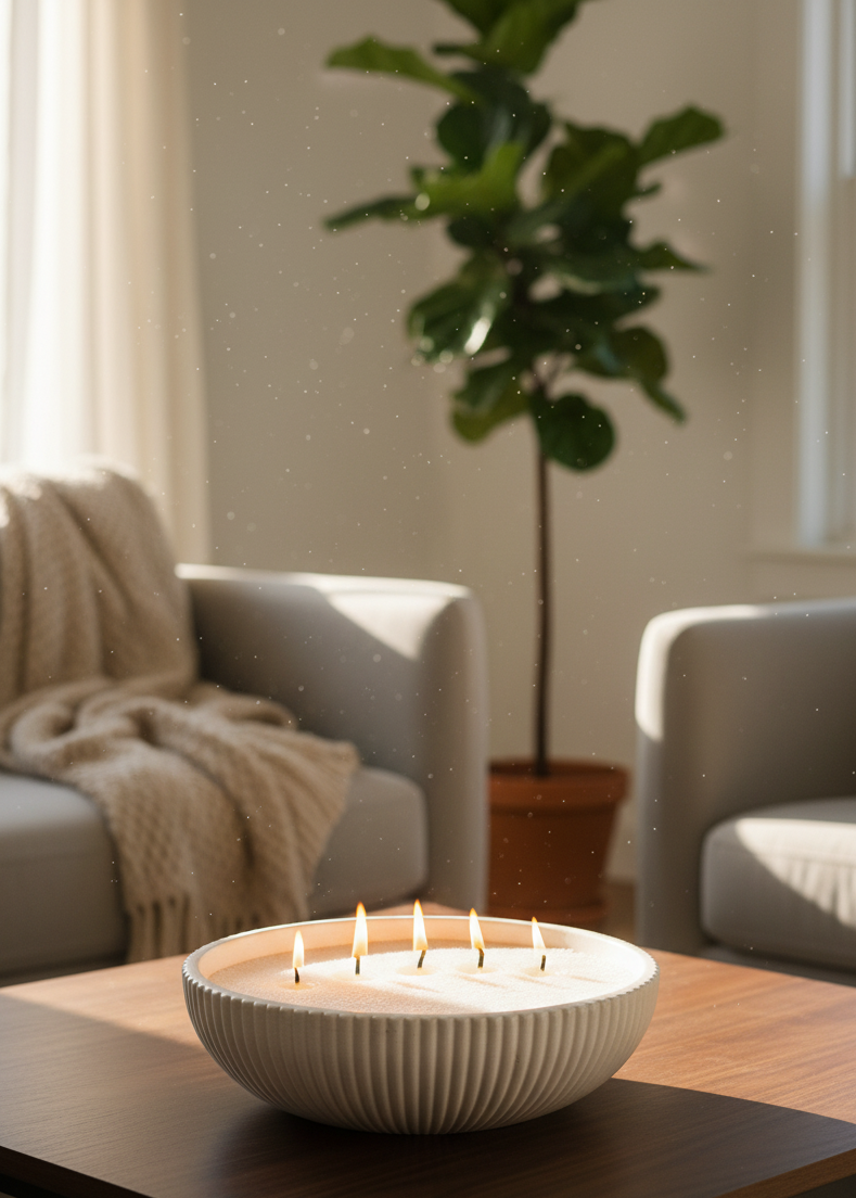 Bowl redondo grande de concreto con diseño geométrico