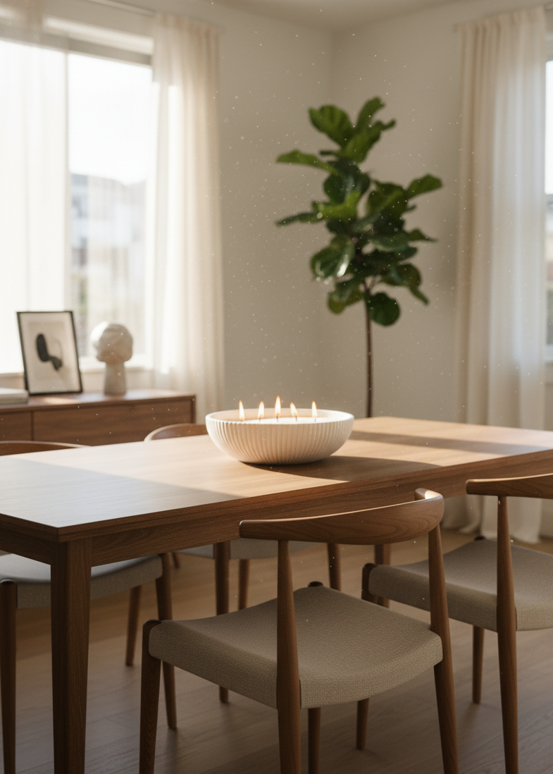 Bowl redondo grande de concreto con diseño geométrico