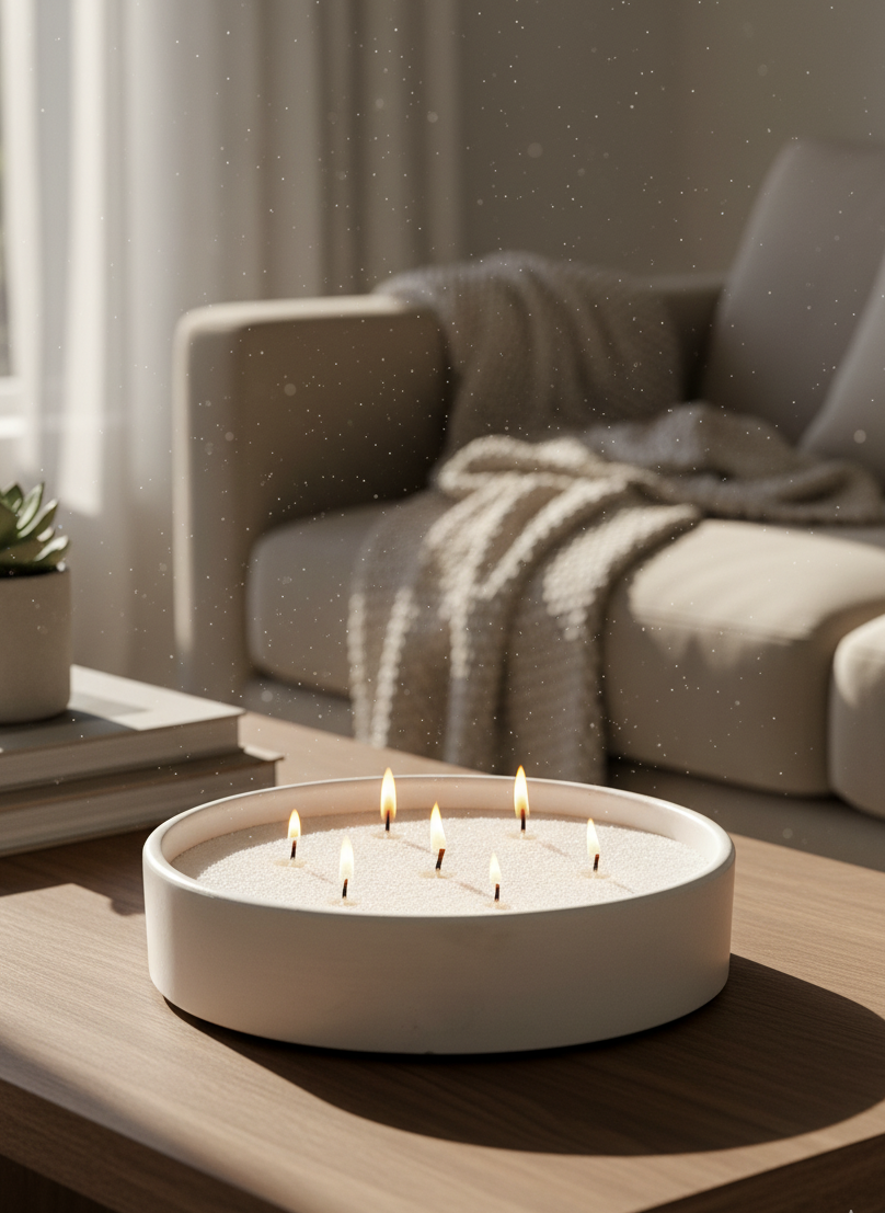 Recipiente redondo grande de concreto con diseño liso