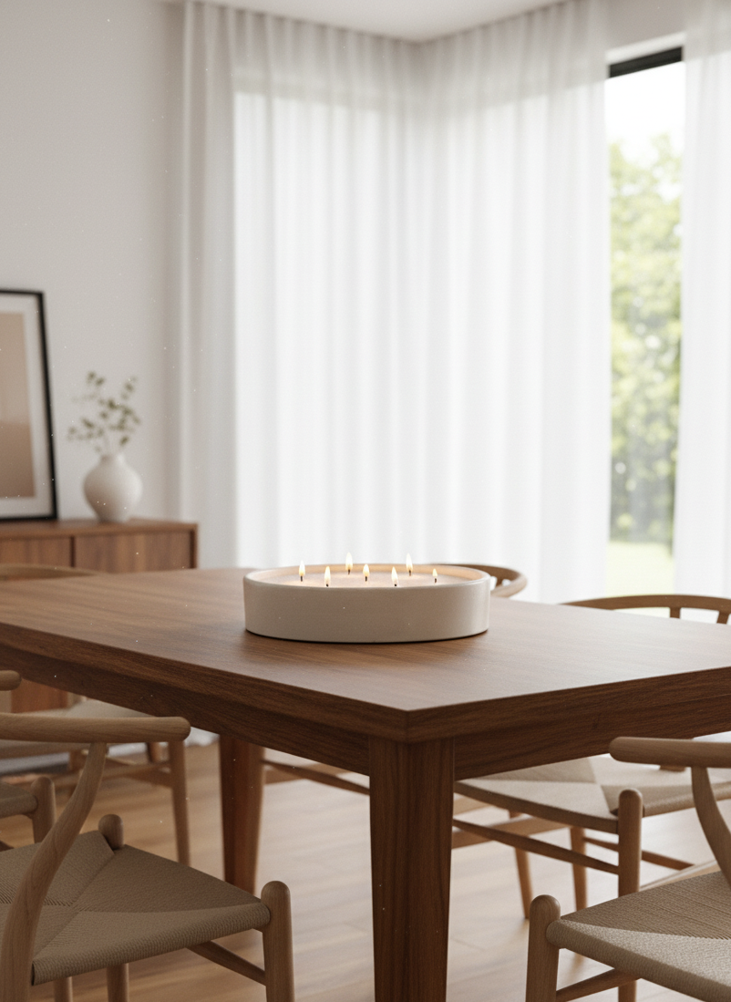 Recipiente redondo grande de concreto con diseño liso