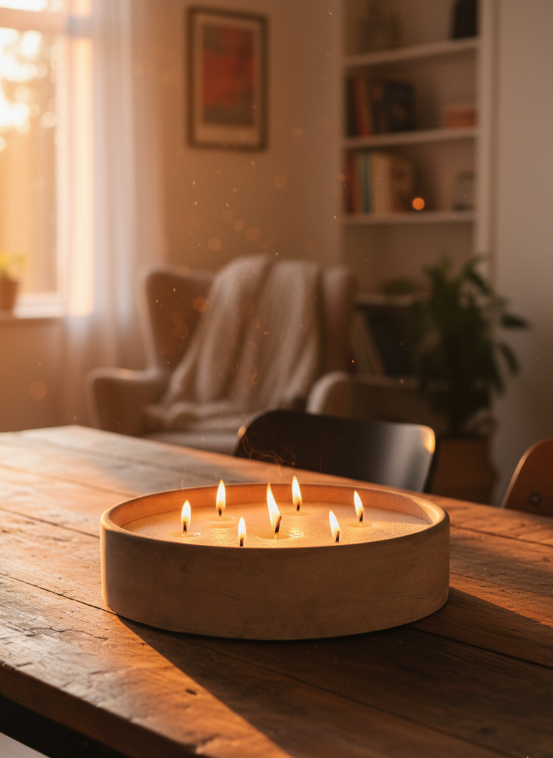 Recipiente redondo grande de concreto con diseño liso