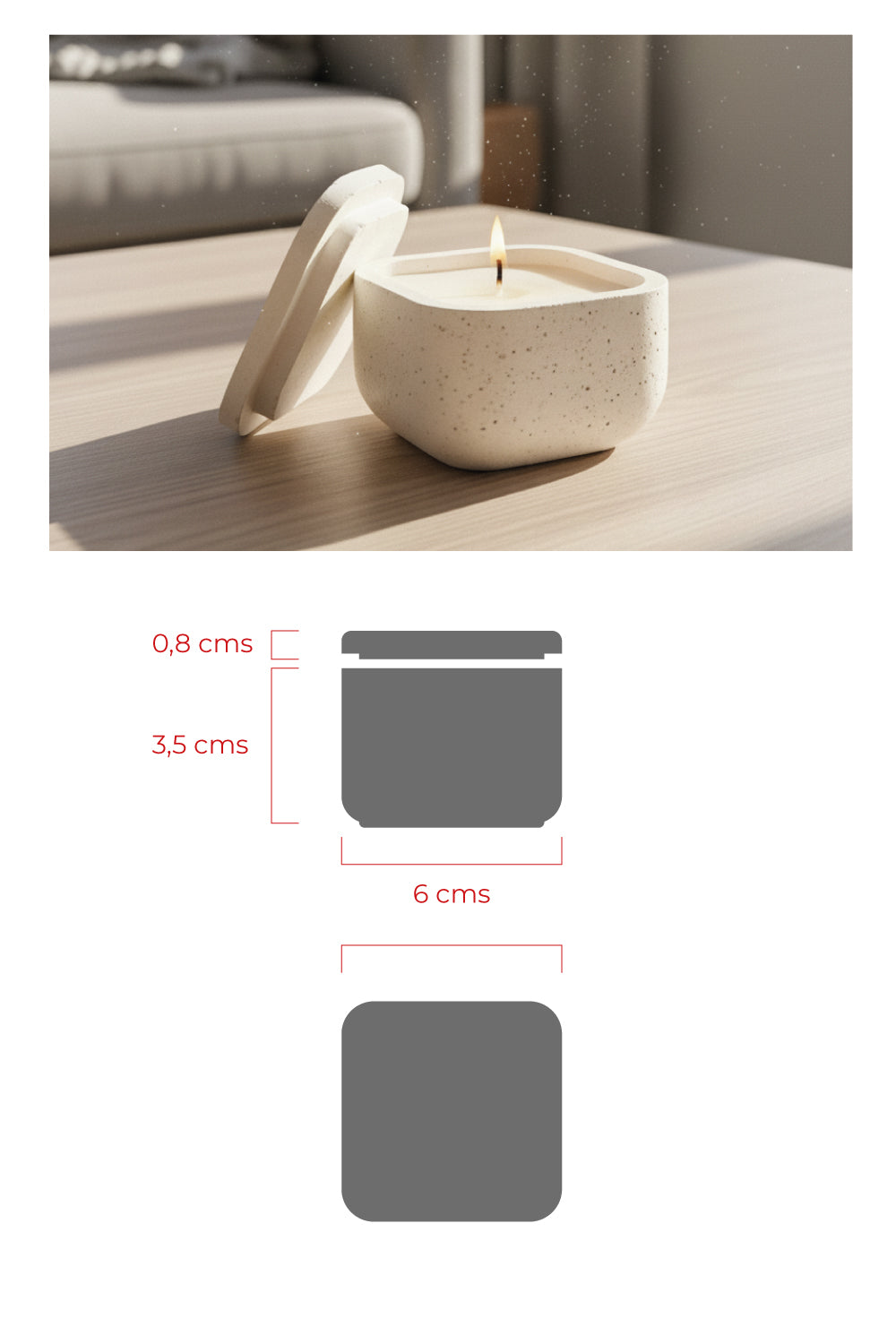 Recipiente pequeño cuadrado liso con tapa