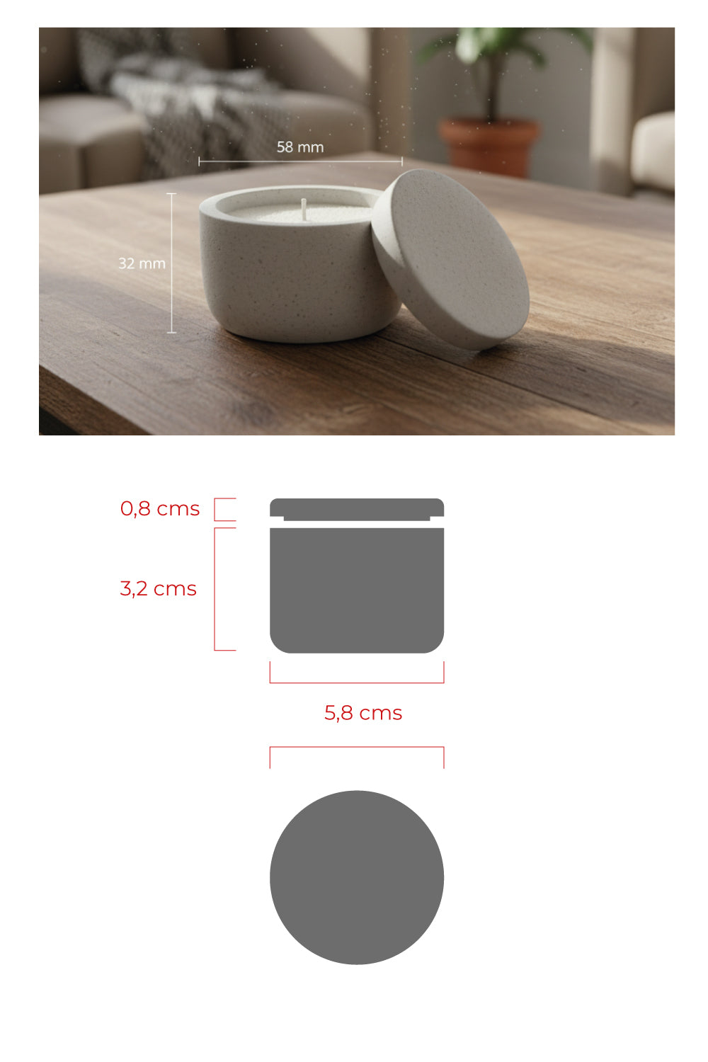 Recipiente pequeño redondo liso con tapa