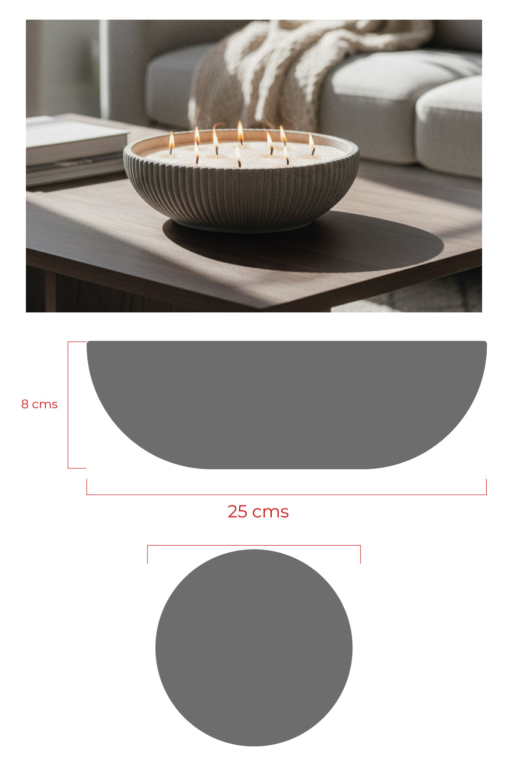 Bowl redondo grande de concreto con diseño geométrico